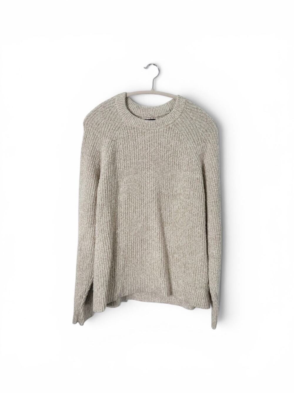 J. Crew Factory Marled Raglan Shaker Stitch Crewneck Sweater Oatmeal Fisherman M